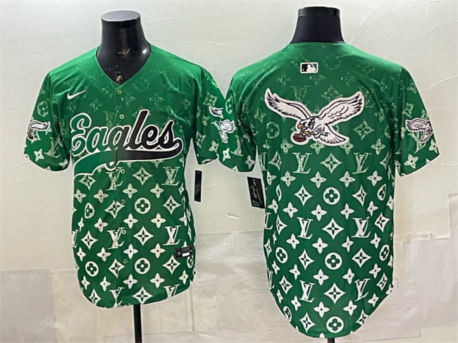 Men's Green Philadelphia Eagles Team Big Logo With Patch Limited Stitched Baseball Jersey